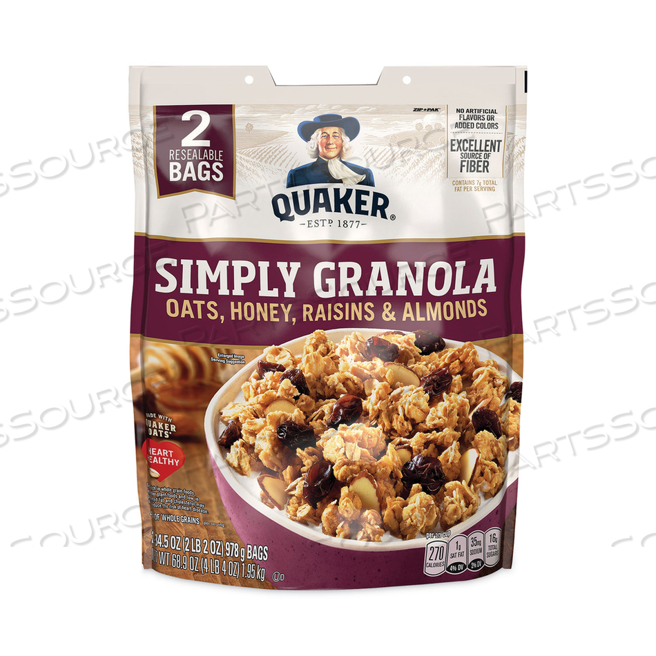 SIMPLY GRANOLA, OATS, HONEY, RAISINS AND ALMONDS, 34.5 OZ BAG, 2 BAGS/PACK 