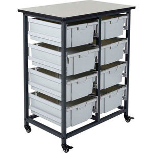 MOBILE BIN CART WITH EIGHT 6"H TOTES - GRAY/BLACK, 19-3/4"L X 30-1/2"W X 37-1/4"H by Luxor