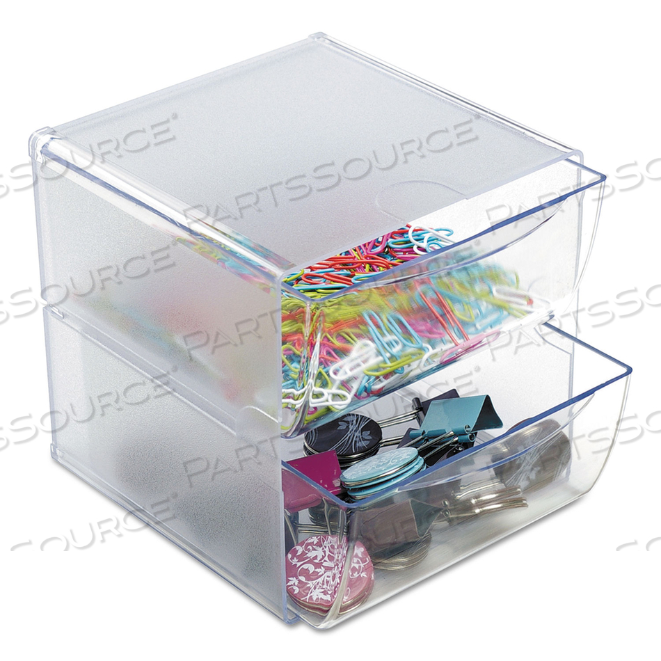 STACKABLE CUBE ORGANIZER, 2 COMPARTMENTS, 2 DRAWERS, PLASTIC, 6 X 7.2 X 6, CLEAR by Deflecto