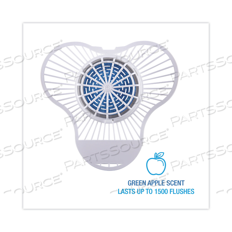 URINAL SCREEN WITH NON-PARA CLEANER BLOCK, GREEN APPLE SCENT, 3.25 OZ, BLUE/WHITE by Boardwalk URINAL SCREEN WITH NON-PARA CLEANER BLOCK, GREEN APPLE SCENT, 3.25 OZ, BLUE/WHITE by Boardwalk