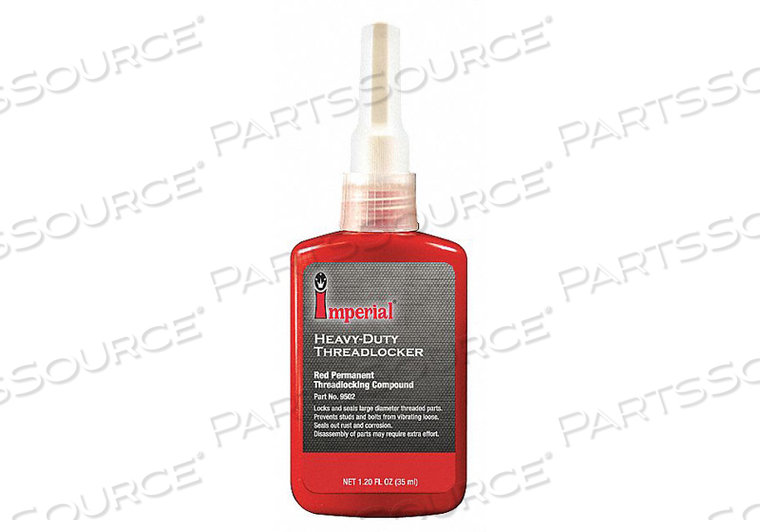 THREADLOCKER, THREADLOCKING STRENGTH HIGH, COLOR RED, CONTAINER SIZE 1.2 FL OZ, CONTAINER TYPE BOTTLE, FOR MAXIMUM THREAD DIAMETER 1 IN, BRE by Imperial Supplies THREADLOCKER, THREADLOCKING STRENGTH HIGH, COLOR RED, CONTAINER SIZE 1.2 FL OZ, CONTAINER TYPE BOTTLE, FOR MAXIMUM THREAD DIAMETER 1 IN, BRE by Imperial Supplies