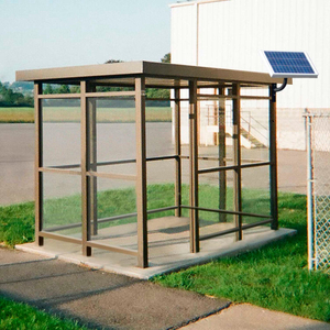 HEAVY DUTY BUS SMOKING SHELTER WITH SOLAR LED, FLAT, 4-SIDE, RIGHT FRONT OPEN, 5' X 12', WHITE by Austin Mohawk