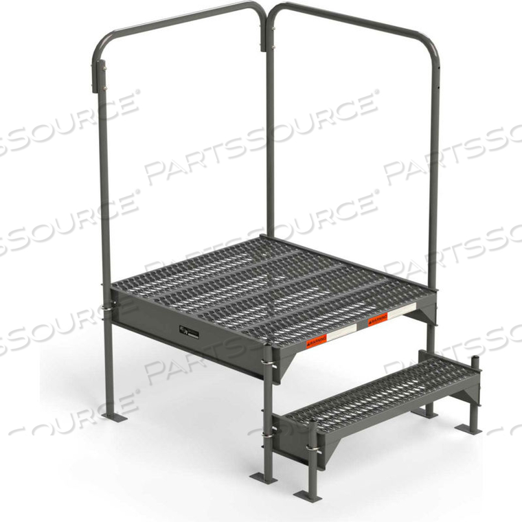 STEEL CUSTOM WORK PLATFORM, 36" W X 39" D, 2-STEP, GRAY, 2 HANDRAILS, 500 LB. CAP. 