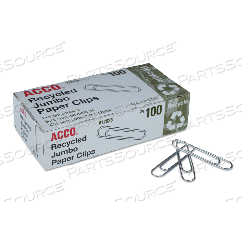 RECYCLED PAPER CLIPS, JUMBO, SMOOTH, SILVER, 100 CLIPS/BOX by ACCO Brands