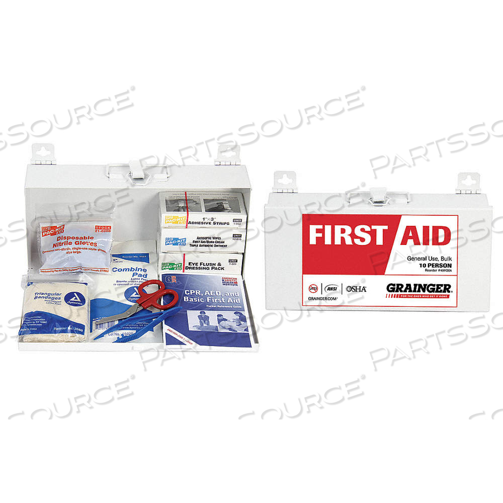 FIRST AID KIT AND HOUSING, 76 COMPONENTS, ANSI/ISEA Z308.1-2009, TYPE I/II by Approved Vendor