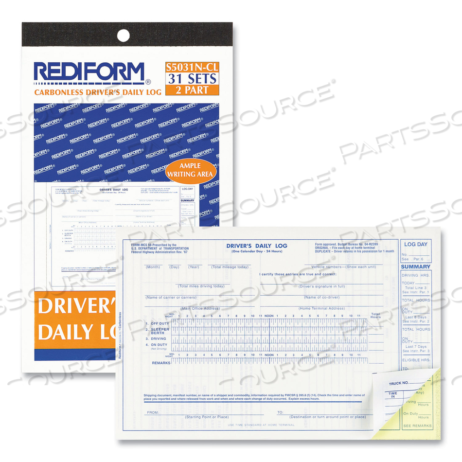 DRIVER'S DAILY LOG BOOK, TWO-PART CARBONLESS, 8.75 X 5.38, 31 FORMS TOTAL by Rediform DRIVER'S DAILY LOG BOOK, TWO-PART CARBONLESS, 8.75 X 5.38, 31 FORMS TOTAL by Rediform