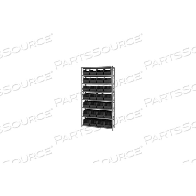 QSBU-240 STEEL SHELVING WITH 28 GIANT STACKING BINS BLACK, 12X36X75 