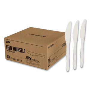 ECO-ID COMPOSTABLE CUTLERY, KNIFE, WHITE, 300/PACK by Perk ECO-ID COMPOSTABLE CUTLERY, KNIFE, WHITE, 300/PACK by Perk
