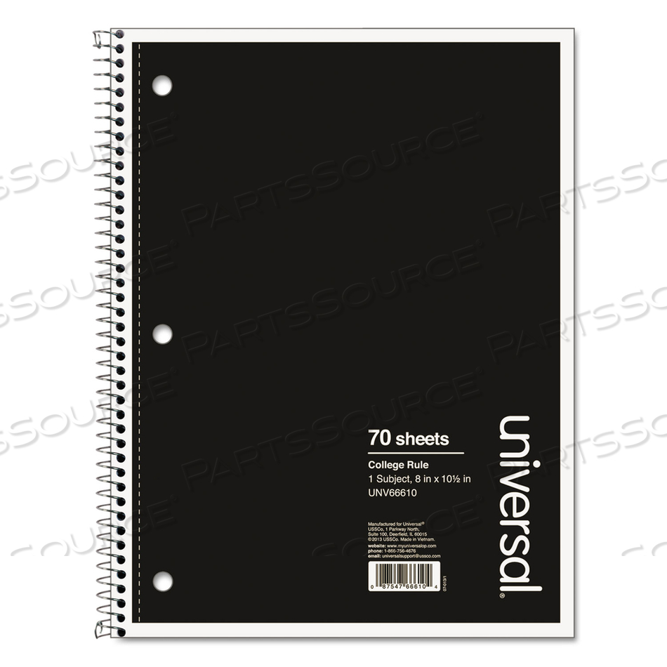 WIREBOUND NOTEBOOK, 1 SUBJECT, MEDIUM/COLLEGE RULE, BLACK COVER, 10.5 X 8, 70 SHEETS by Universal