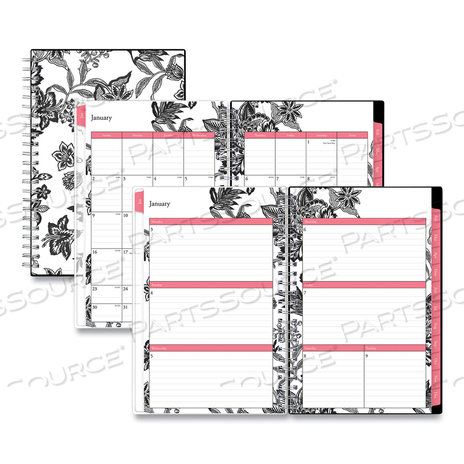 ANALEIS CREATE-YOUR-OWN COVER WEEKLY/MONTHLY PLANNER, FLORAL ARTWORK, 8 X 5, WHITE/BLACK/CORAL, 12-MONTH (JAN TO DEC): 2023 