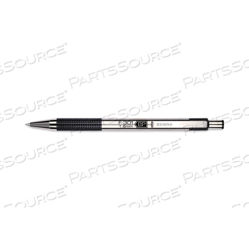 F-301 BALLPOINT PEN, RETRACTABLE, BOLD 1.6 MM, BLACK INK, STAINLESS STEEL/BLACK BARREL by Zebra Pen Corporation