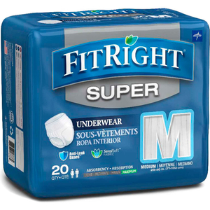 FITRIGHT SUPER PROTECTIVE UNDERWEAR, SIZE M, WAIST SIZE 28"-40", 20/BAG by Medline Industries, Inc.