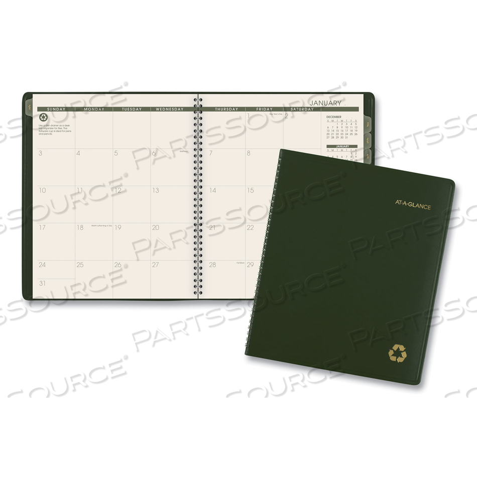 RECYCLED MONTHLY PLANNER, 9" X 11", GREEN, 2021-2021 by At-A-Glance
