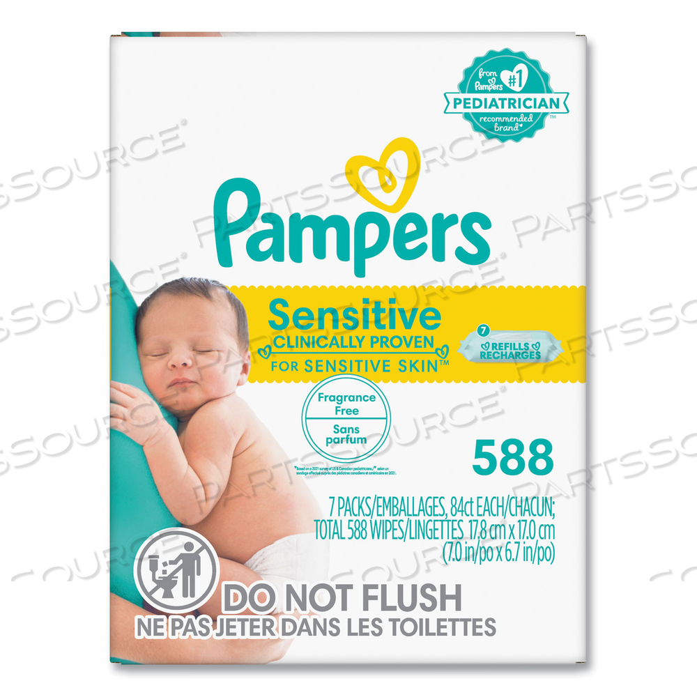 SENSITIVE BABY WIPES, 1-PLY, 6.7 X 7, UNSCENTED, WHITE by Pampers