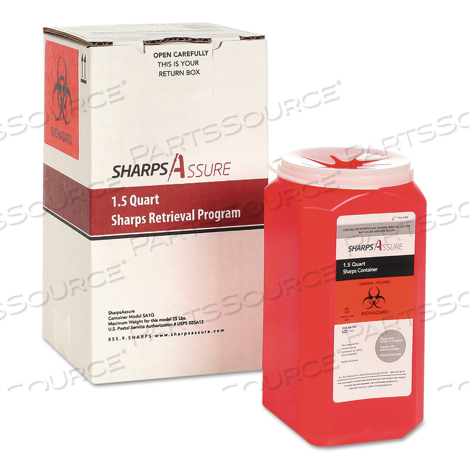 SHARPS RETRIEVAL PROGRAM CONTAINERS, 1.5 QT, PLASTIC, RED by Sharps Compliance, Inc. SHARPS RETRIEVAL PROGRAM CONTAINERS, 1.5 QT, PLASTIC, RED by Sharps Compliance, Inc.