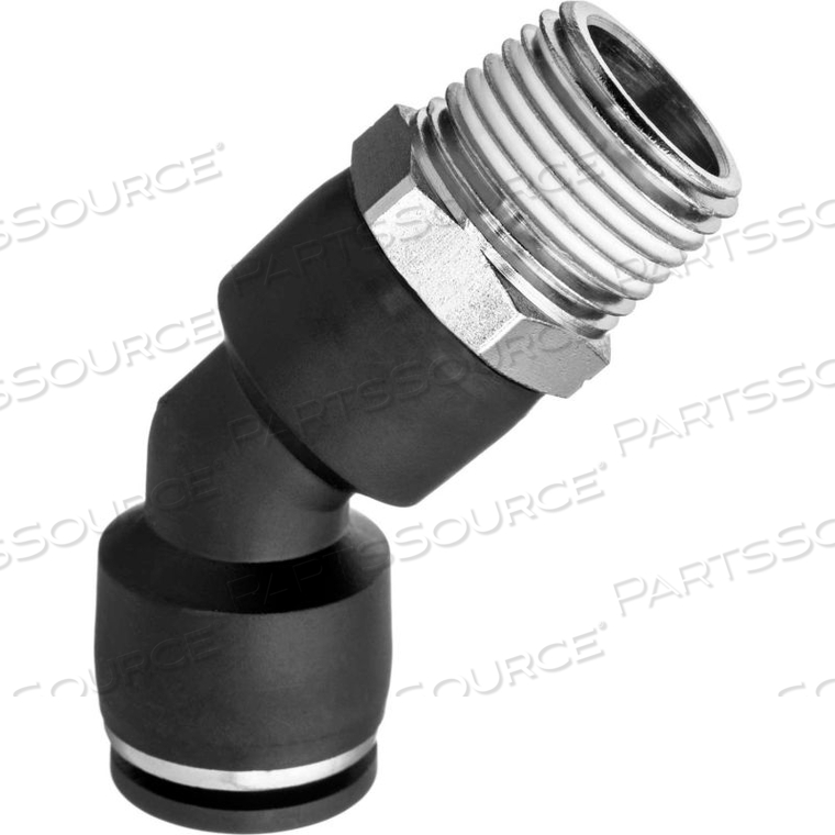 PUSH TO CONNECT TUBE FITTING - NYLON PLASTIC - 45 DEGREE ELBOW ADAPTER - 3/8" TUBE X 1/2" NPT MALE 