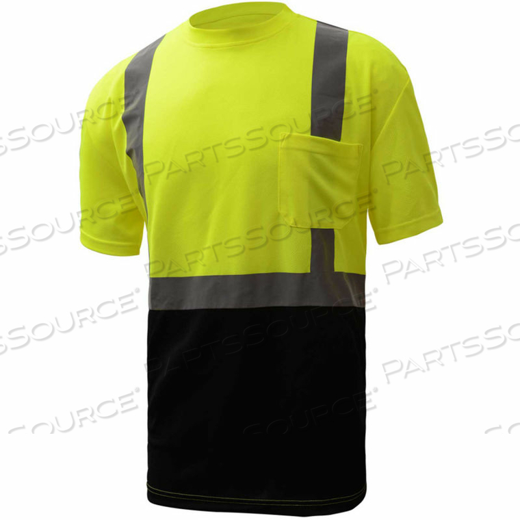 5111, CLASS 2, MICROFIBER BIRDSEYE SHORT SLEEVE T-SHIRT W/ BLACK BOTTOM, LIME, 2XL TALL by GSS Safety LLC