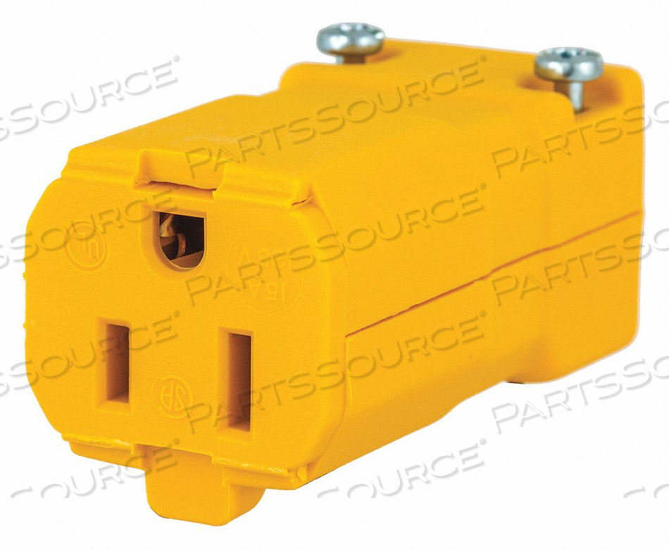 STRAIGHT BLADE CONNECTOR, 5-15R, 15 A, 125V AC, 2 POLES, YELLOW, SCREW TERMINALS, 5-15 by Hubbell Power Systems STRAIGHT BLADE CONNECTOR, 5-15R, 15 A, 125V AC, 2 POLES, YELLOW, SCREW TERMINALS, 5-15 by Hubbell Power Systems