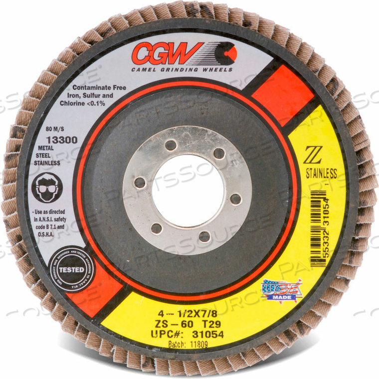 ABRASIVE FLAP DISC 4-1/2" X 7/8" 80 GRIT ZIRCONIA 