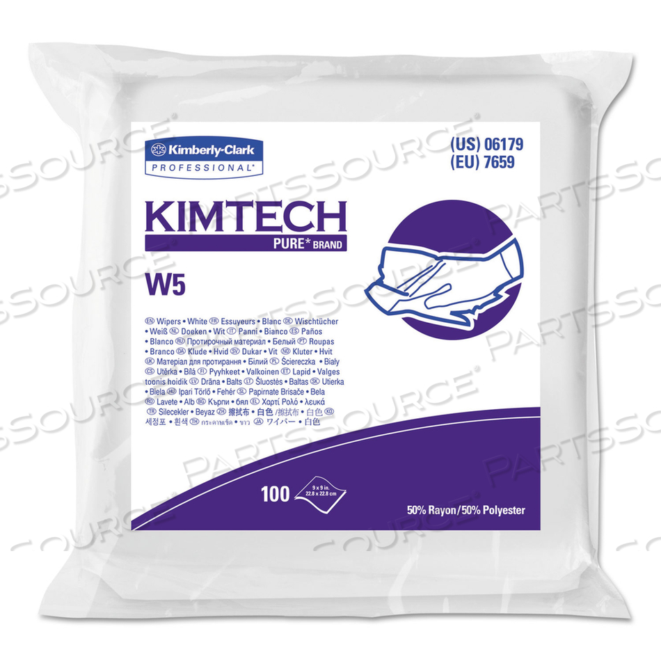 W5 CRITICAL TASK WIPERS, FLAT DOUBLE BAG, SPUNLACE, 9 X 9, WHITE by Kimtech