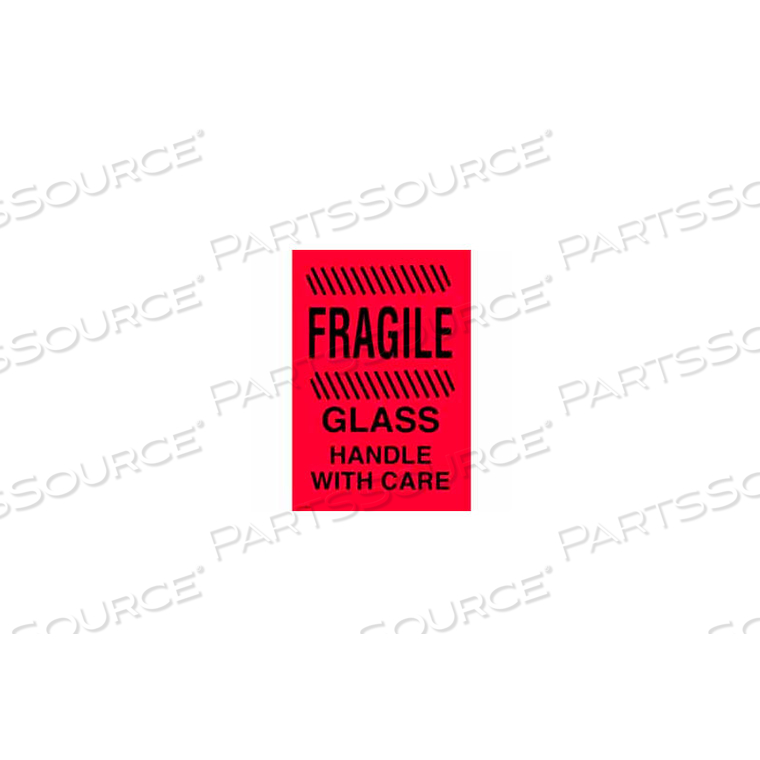 FRAGILE GLASS HANDLE WITH CARE 4" X 6" - FLUORESCENT RED / BLACK 