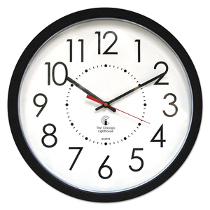 ELECTRIC CONTEMPORARY CLOCK, 14.5" OVERALL DIAMETER, BLACK CASE, AC POWERED by Chicago Lighthouse