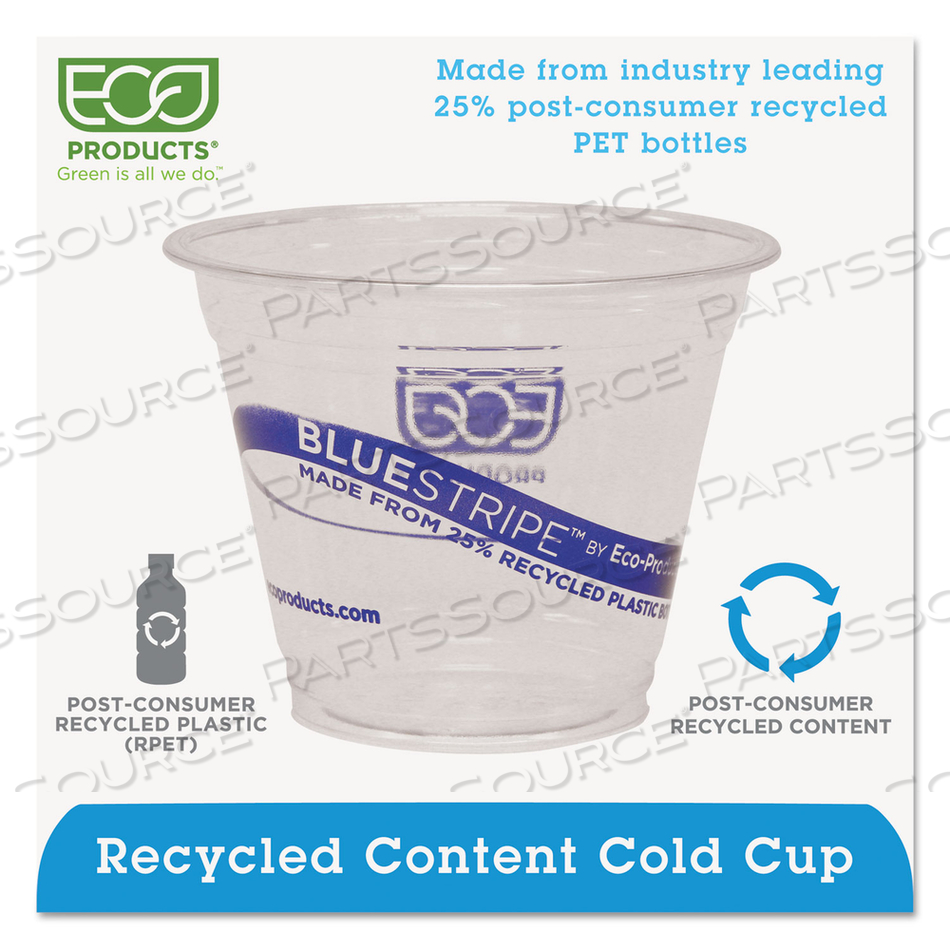 BLUESTRIPE 25% RECYCLED CONTENT COLD CUPS, 9 OZ, CLEAR/BLUE by Eco-Products
