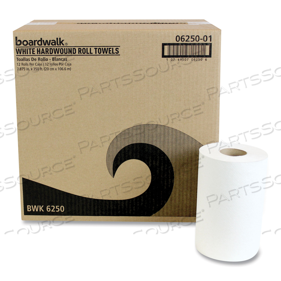 HARDWOUND PAPER TOWELS, NONPERFORATED, 1-PLY, 8" X 350 FT, WHITE/CARTON by Boardwalk