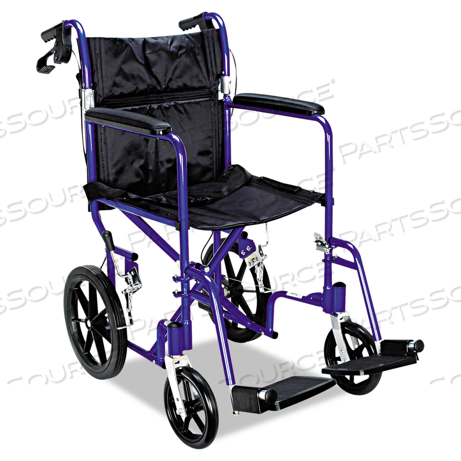 EXCEL DELUXE ALUMINUM TRANSPORT WHEELCHAIR, 300 LB CAPACITY, 19 X 16 SEAT 