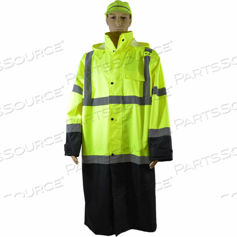 48" TWO TONE WATERPROOF RAIN COAT, ANSI CLASS 3, LIME/BLACK, SIZE 2XL by Petra Roc Inc 48" TWO TONE WATERPROOF RAIN COAT, ANSI CLASS 3, LIME/BLACK, SIZE 2XL by Petra Roc Inc