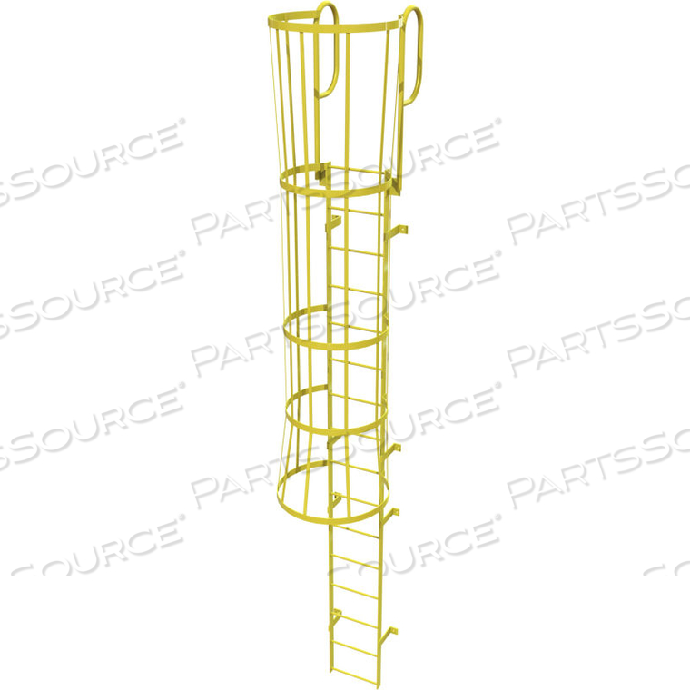 16 STEP STEEL CAGED WALK THROUGH FIXED ACCESS LADDER, YELLOW by Tri-Arc