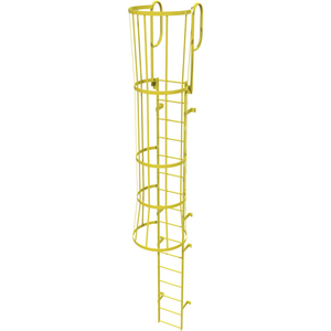 16 STEP STEEL CAGED WALK THROUGH FIXED ACCESS LADDER, YELLOW by Tri-Arc 16 STEP STEEL CAGED WALK THROUGH FIXED ACCESS LADDER, YELLOW by Tri-Arc