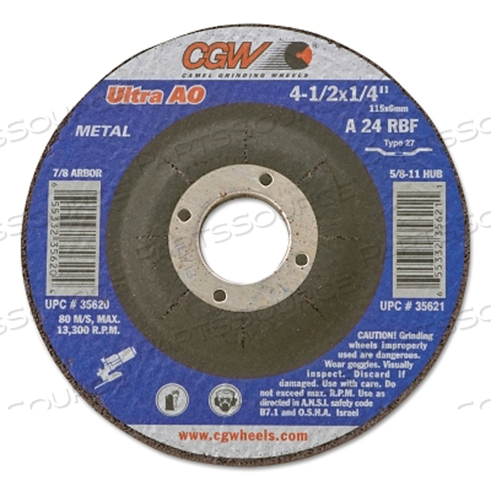 DEPRESSED CENTER WHEEL, 7 IN DIA, 1/4 IN THICK, 5/8 IN ARBOR, 24 GRIT by CGW Abrasives DEPRESSED CENTER WHEEL, 7 IN DIA, 1/4 IN THICK, 5/8 IN ARBOR, 24 GRIT by CGW Abrasives