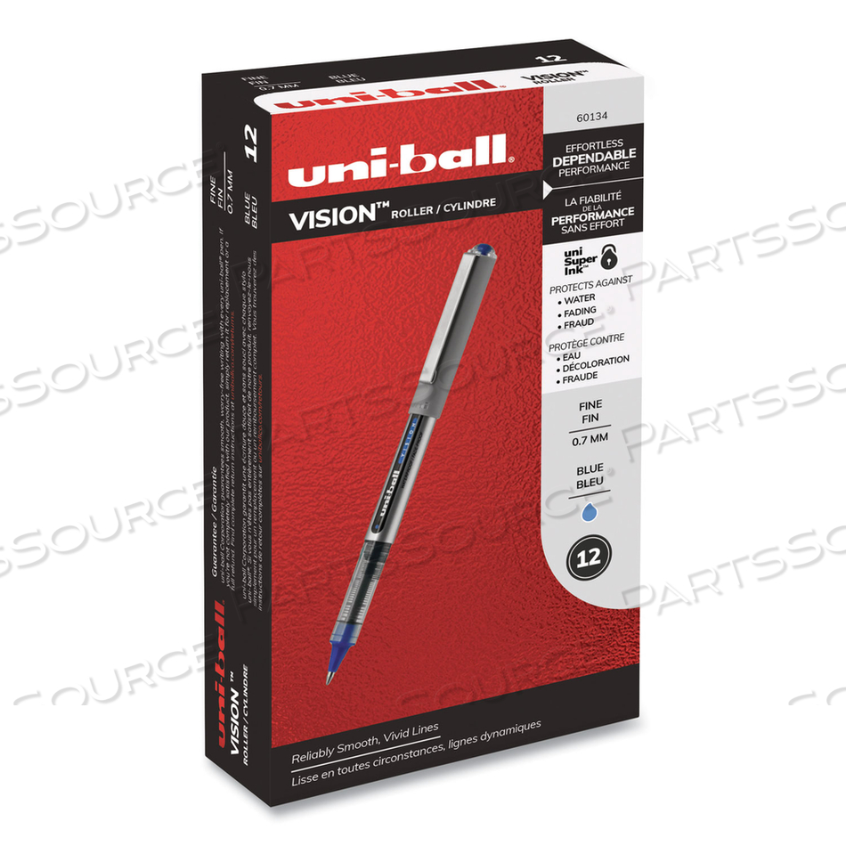 VISION ROLLER BALL PEN, STICK, FINE 0.7 MM, BLUE INK, BLUE/GRAY BARREL by Uni-Ball