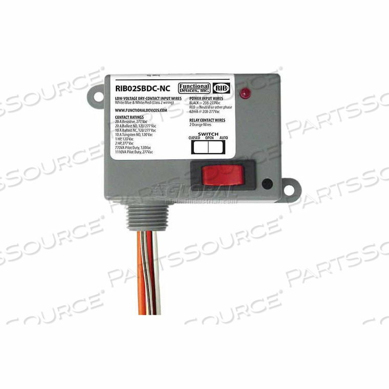 DRY CONTACT INPUT RELAY, ENCLOSED, 208-277VAC, 20A, SPST-N/C, OVERRIDE by RIB